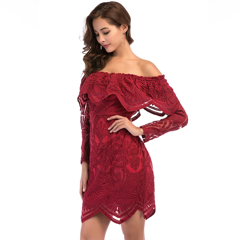 Womens Lace Ruffle Long Sleeves Business Cocktail Party Bodycon Sheath Dress Dance Skirt 
Womens Lace Ruffle Long Sleeves Business Cocktail Party Bodycon Sheath Dress Dance Skirt