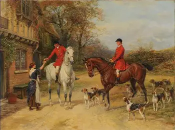 

4 Hand Painted Art Paintings by College Teachers - A Halt At The Inn Heywood Hardy horse hunters UK - Oil Painting on Canvas