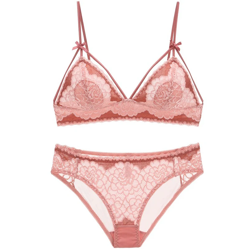 

Floral Bra Petal Pattern Strappy Cup Bow Decoration Nipple-proof Triangle Cup Wireless Summer Bra Lingerie Women Lace bralette