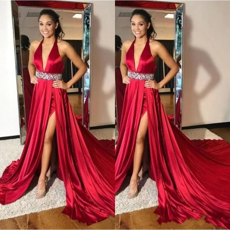 2019 Sexy Red V Neck Evening Dresses robe de soiree Side Split Long Elegant Arabic Formal Party Prom Gowns With Beaded Belt
2019 Sexy Red V Neck Evening Dresses robe de soiree Side Split Long Elegant Arabic Formal Party Prom Gowns With Beaded Belt
