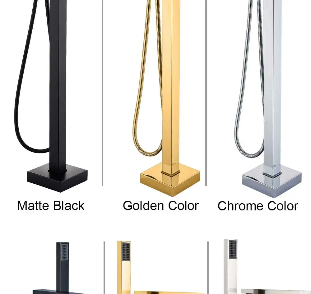 Description Picture 4 of itemPOIQIHY Brushed Nickel Bathtub Faucet Mixer Floor Stand Mixer Tap Brass Long Spout Clawfoot Free Standing Bath Mixer Shower Tap