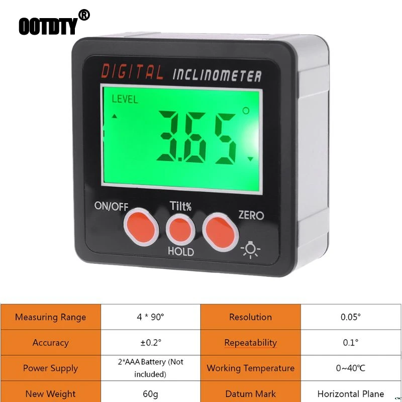 Digital Inclinometer Electronic Protractor Aluminum Alloy Shell Bevel Box Angle Gauge Meter Measuring tool LCD screen
Digital Inclinometer Electronic Protractor Aluminum Alloy Shell Bevel Box Angle Gauge Meter Measuring tool LCD screen