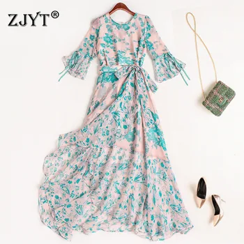 High Fashion Women's Spring Dress 2020 New Designers Flare Sleeves Lace Up Floral Print Mid Calf Chiffon Beach Dresses
High Fashion Women's Spring Dress 2020 New Designers Flare Sleeves Lace Up Floral Print Mid Calf Chiffon Beach Dresses