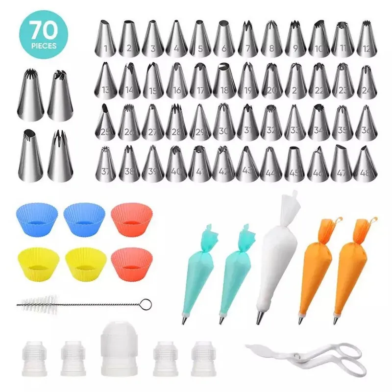 70 PCS/Set Pastry Bags +52 Nozzle Set Pastry Bag Tips Kitchen DIY Icing Piping Cream Silicone Cake Cup Cake Decorating Tools
70 PCS/Set Pastry Bags +52 Nozzle Set Pastry Bag Tips Kitchen DIY Icing Piping Cream Silicone Cake Cup Cake Decorating Tools