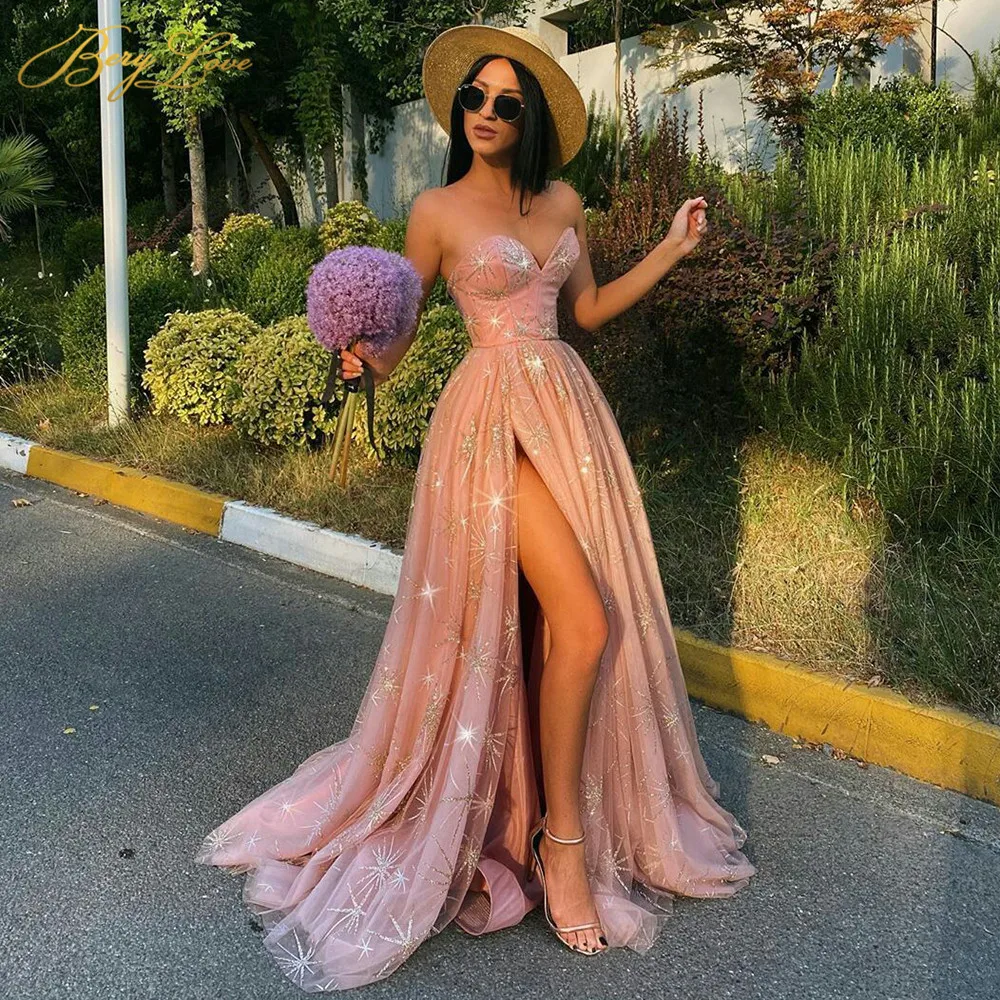 Glitter Pink Prom Dress Strapless Sleeveless High Split Prom Dresses Woman Party Night Floor Length Robe de soiree
Glitter Pink Prom Dress Strapless Sleeveless High Split Prom Dresses Woman Party Night Floor Length Robe de soiree