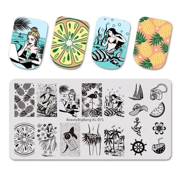 

Beautybigbang Nail Stamping Plates 6*12cm Stainless Steel Summer Mermaid Pineapple Image Stamping Stencil For Nail Art XL-071