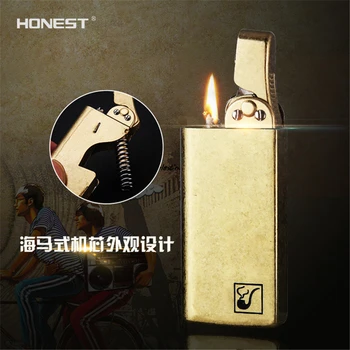 

HONEST Unique Retro old Gasoline Metal Lighter Men Vintage Kerosene Cigarette Lighter Retro Windproof Lighters Smoker Fire