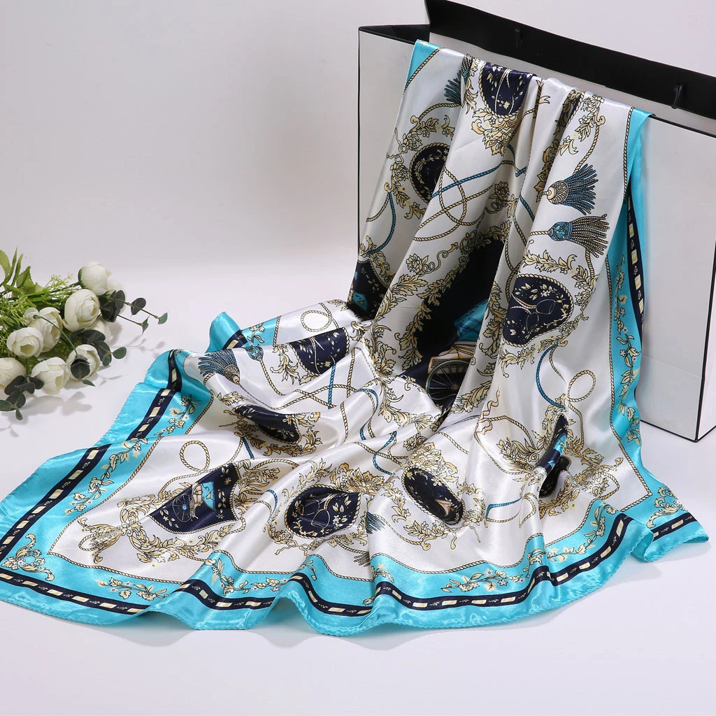 90X90cm Twill Square Scarf Hair Tie Women Elegant Small Vintage Skinny Retro Head Neck Silk Scarf Scarves Foulard 919