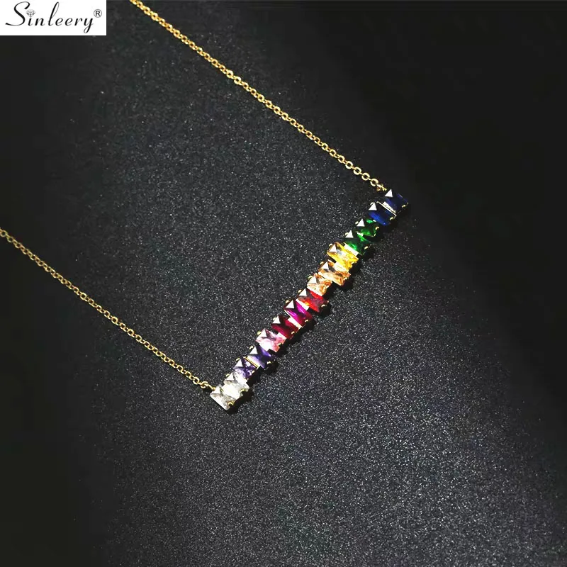 SINLEERY Purple Red Pink Yellow Green Blue Crystal Women Necklace Rose Gold Silver Color Chain Choker Necklace Jewelry XL059 SSC 
SINLEERY Purple Red Pink Yellow Green Blue Crystal Women Necklace Rose Gold Silver Color Chain Choker Necklace Jewelry XL059 SSC
