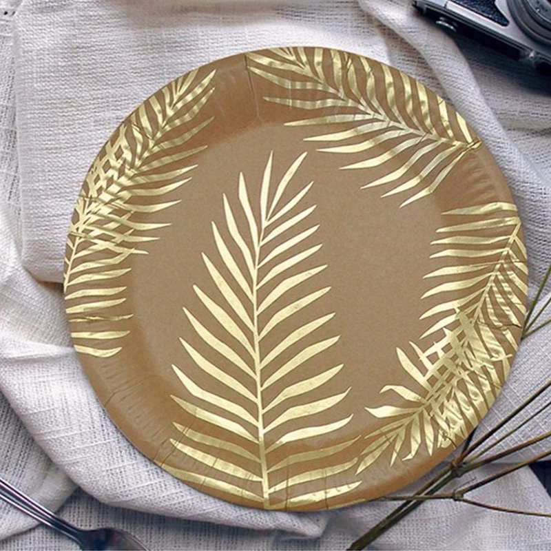 Generic Bronzing Palm Leaf Disposable Tableware Kraft Paper Plate