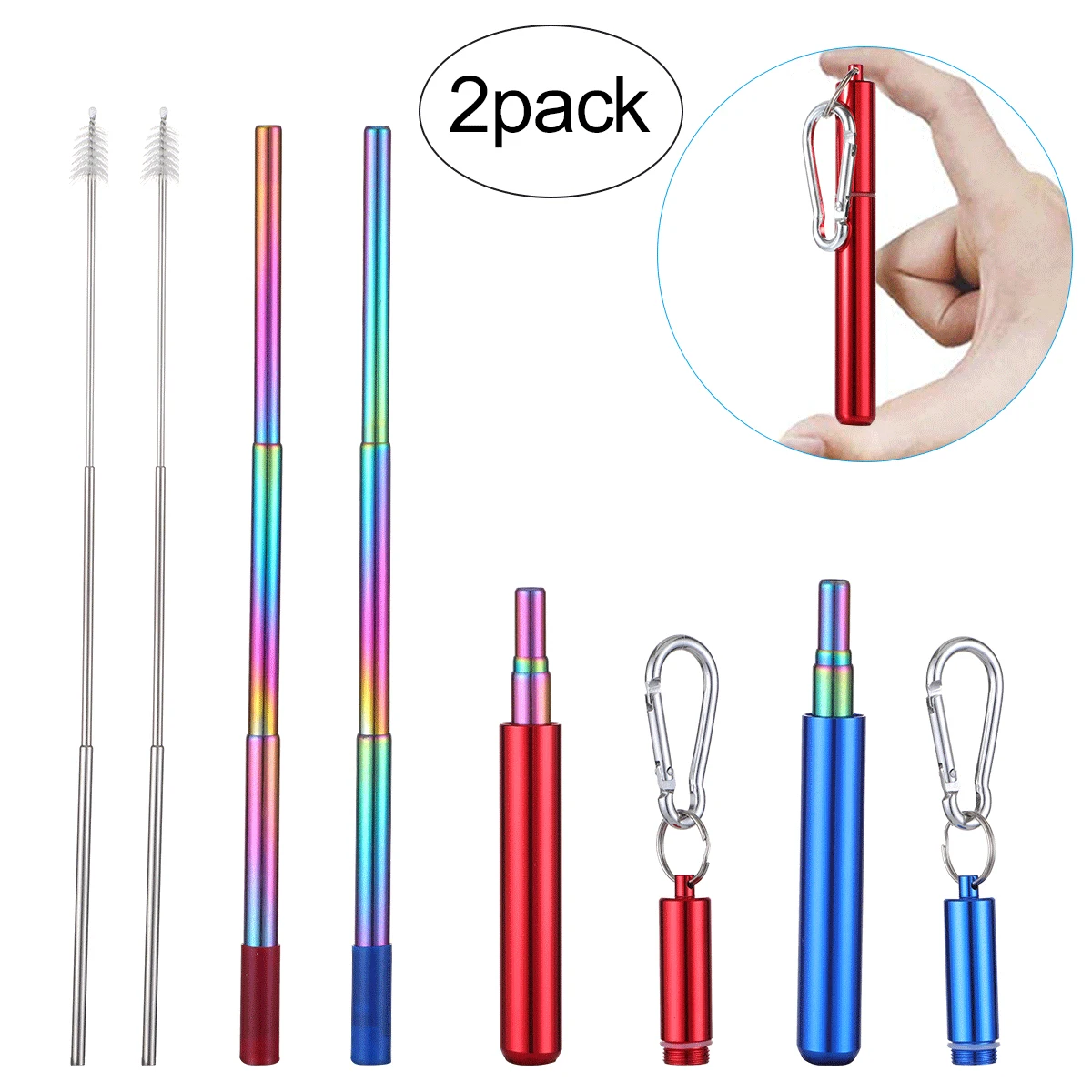 

Stainless Steel Metal Telescopic Drinking Straw Collapsible Reusable Straws Outdoor Portable Travel With Case Brush & Keychain