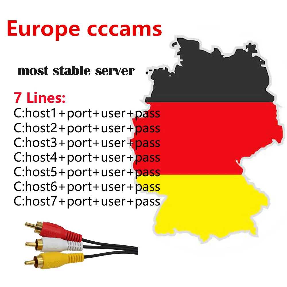 Germany Receptor Cccams for 1 year Germany used for freesat v7 DVB-S2 CCcam Cline satellite receiver europe channels 7 lines
Germany Receptor Cccams for 1 year Germany used for freesat v7 DVB-S2 CCcam Cline satellite receiver europe channels 7 lines