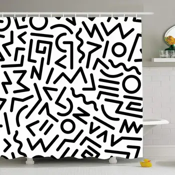 Shower Curtain Set with Hooks 60x72 80S Used Be Abstract in 80 Print Geometric Pattern Fashion Shape 8090S Backdrop Vintage 
Shower Curtain Set with Hooks 60x72 80S Used Be Abstract in 80 Print Geometric Pattern Fashion Shape 8090S Backdrop Vintage