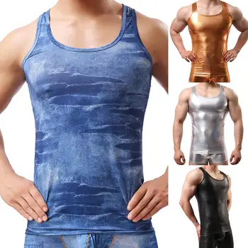 Men Sexy Imitation Leather Sleeveless Close-Fitting Stretch Muscle Vest Tank Top 
Men Sexy Imitation Leather Sleeveless Close-Fitting Stretch Muscle Vest Tank Top