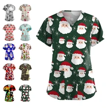 Christmas Women Nursing Uniform Scrub V-neck Short Sleeve Top With Pocket Blouse
Christmas Women Nursing Uniform Scrub V-neck Short Sleeve Top With Pocket Blouse