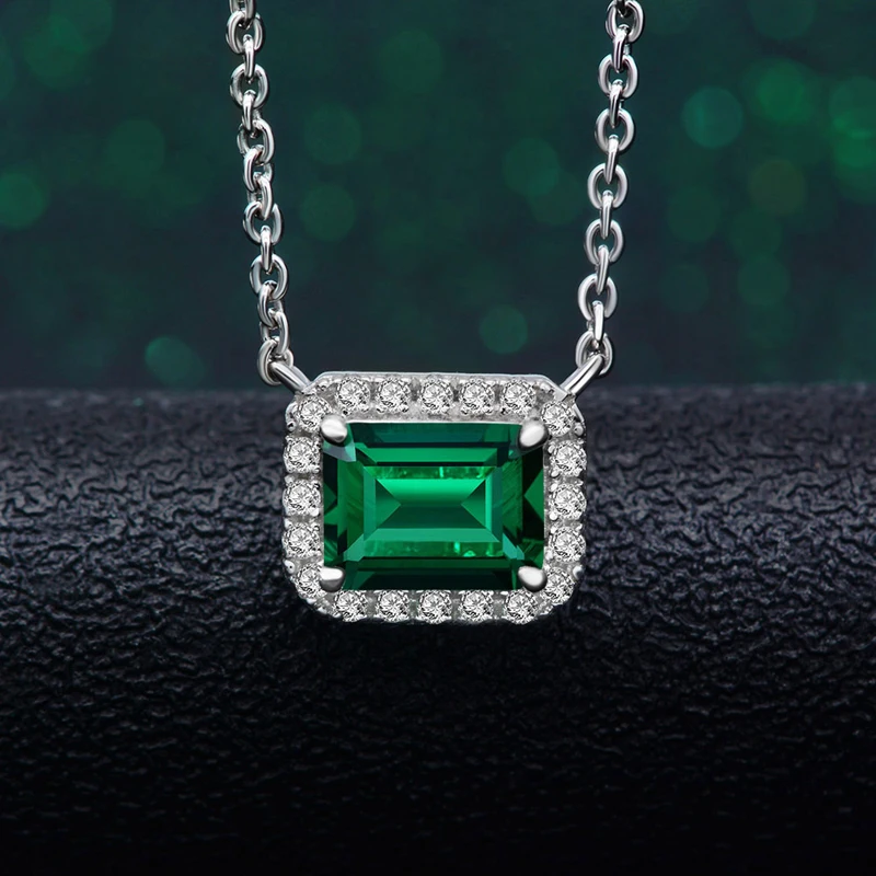OEVAS 100% 925 Sterling Silver Pendant Necklace For Women Top Quality Lad Grown Emerald Gemstone Wedding Party Bridal Jewelry
