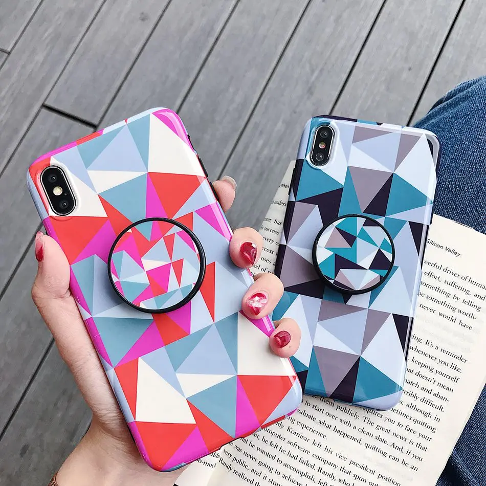 For iPhone 7 Plus XR X XS Max Case Colorful Geometric Pattern Folding Bracket Holder Cover For iPhone 8 6 6s Plus Soft TPU Coque
For iPhone 7 Plus XR X XS Max Case Colorful Geometric Pattern Folding Bracket Holder Cover For iPhone 8 6 6s Plus Soft TPU Coque