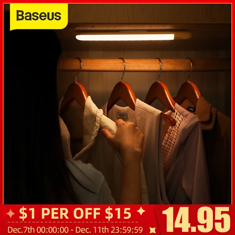 Baseus Human Body Induction Wardrobe Light USB LED Lamp Rechargable Bed Lamp LED Under Cabinet Night Light For Closet Stairs
Baseus Human Body Induction Wardrobe Light USB LED Lamp Rechargable Bed Lamp LED Under Cabinet Night Light For Closet Stairs
