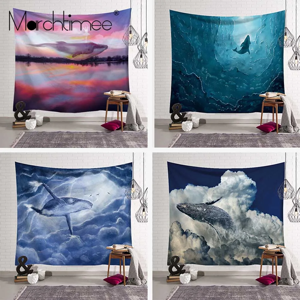 

Waves Whale Printed Hanging Tapestry Shark dolphin Totem Wall Hanging Tapestries Boho Deep Sea Bedspread Bed blanket Home Decor