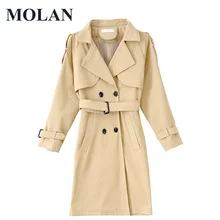 

MOLAN Woman Autumn Trench Coat Casual Windbreak Double Breasted Chic England Style Jacket Top Female Outerwear