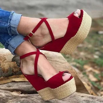Women Sandals Red Shoes Woman Wedge Heel Platform Ladies Super High Heels Cross tied Ankle Strap Female Summer Party Shoes 2020
Women Sandals Red Shoes Woman Wedge Heel Platform Ladies Super High Heels Cross tied Ankle Strap Female Summer Party Shoes 2020