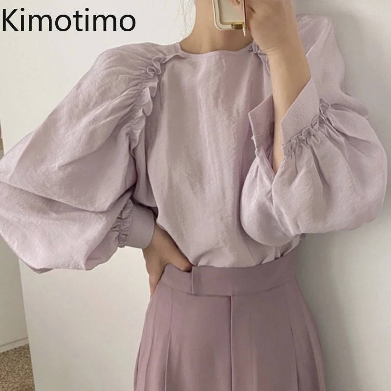 Женская блузка Kimotimo корейский шик миниатюрный винтажный глянцевый о-образный
