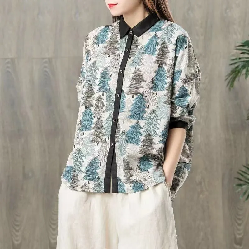 Nice Female Turn-Down Collar Loose Blouse Spring Long Sleeve Vintage Shirts Print Women Cotton Linen Button Tops 
Nice Female Turn-Down Collar Loose Blouse Spring Long Sleeve Vintage Shirts Print Women Cotton Linen Button Tops