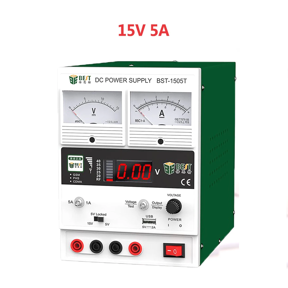 DC Regulated Power Supply GSM Signal Adjustable Digital Display 15v 5a Mobile Phone Maintenance Meter USB Interface BST-1505T
DC Regulated Power Supply GSM Signal Adjustable Digital Display 15v 5a Mobile Phone Maintenance Meter USB Interface BST-1505T