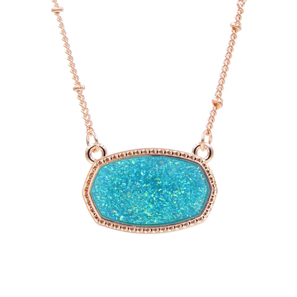 Овальная подвеска из смолы Druzy Drusy с шестигранной подвеской розовая золотая