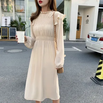 2020 Spring New Korean Dress Women French Slim Long Sleeve Elastic Waist Simple Solid A- Line Dress Elegant Female Vestidos 
2020 Spring New Korean Dress Women French Slim Long Sleeve Elastic Waist Simple Solid A- Line Dress Elegant Female Vestidos
