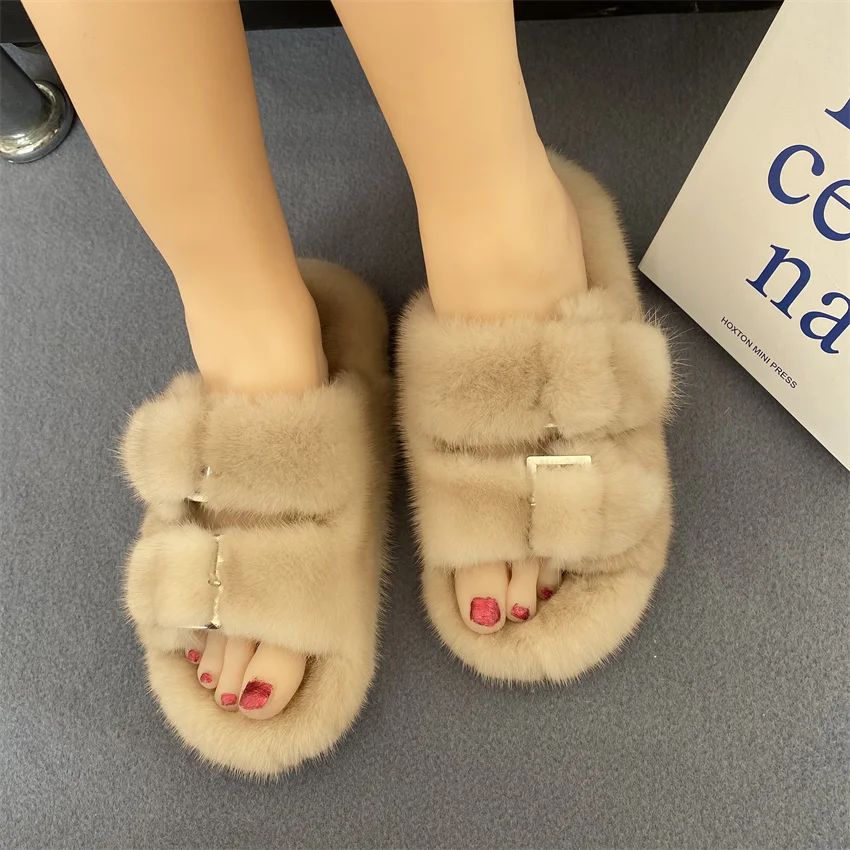 صيف 2025 ريال فرو المنك النعال للنساء النعال المفتوحة تو أحذية الفراء الحقيقي في الهواء الطلق امرأة شقة رقيق أفخم الصنادل النسائية صيف 2025 ريال فرو المنك النعال للنساء النعال المفتوحة تو أحذية الفراء الحقيقي في الهواء الطلق امرأة شقة رقيق أفخم الصنادل النسائية