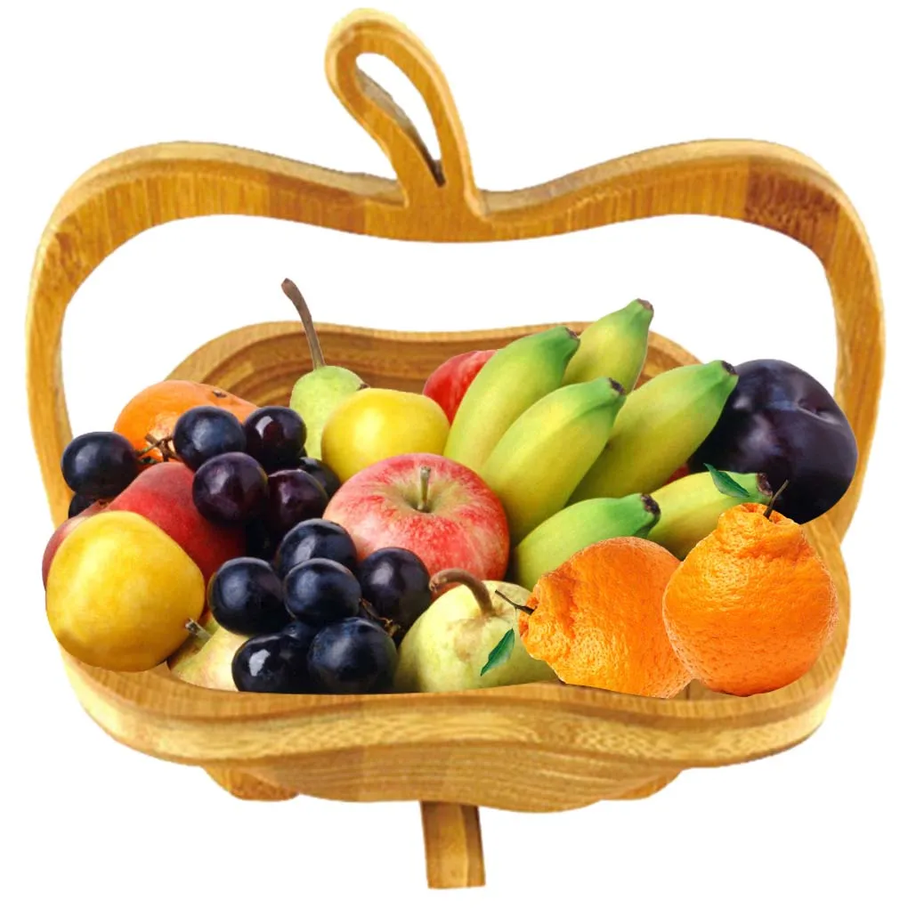 Foldable Fruit Shaped Basket Bamboo Bowl Decor Kitchen Fruit Vegetable Storage Holder