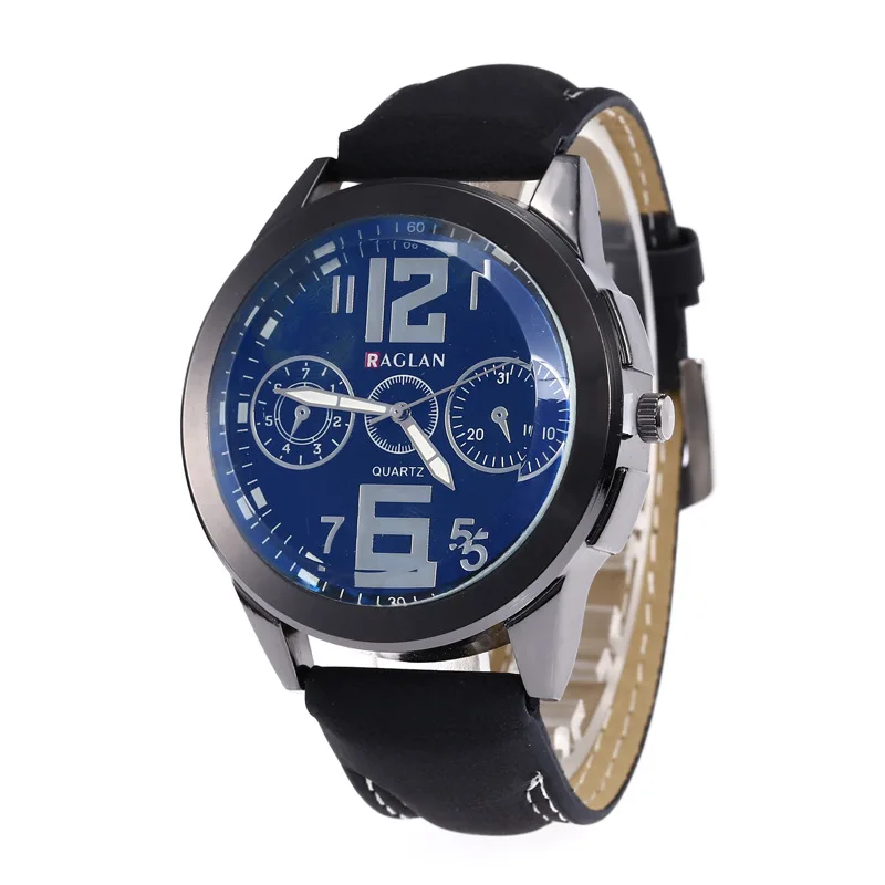 Raglan Simple Casual Men's 6 with Numbers Fake Three Eye Dial Men Belt Watch