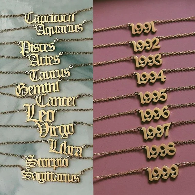 12 Constellation Statement Necklace Birthday Particular 1991-1999 Year Gold Color Necklace for Women Statement Jewelry Gifts
12 Constellation Statement Necklace Birthday Particular 1991-1999 Year Gold Color Necklace for Women Statement Jewelry Gifts
