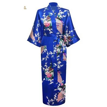 

Hot Sale Blue Femmes Rayon Robes Gown Kimono Yukata Chinese Women Sexy Lingerie Flower Sleepwear Plus SizeS M L XL XXL XXXL