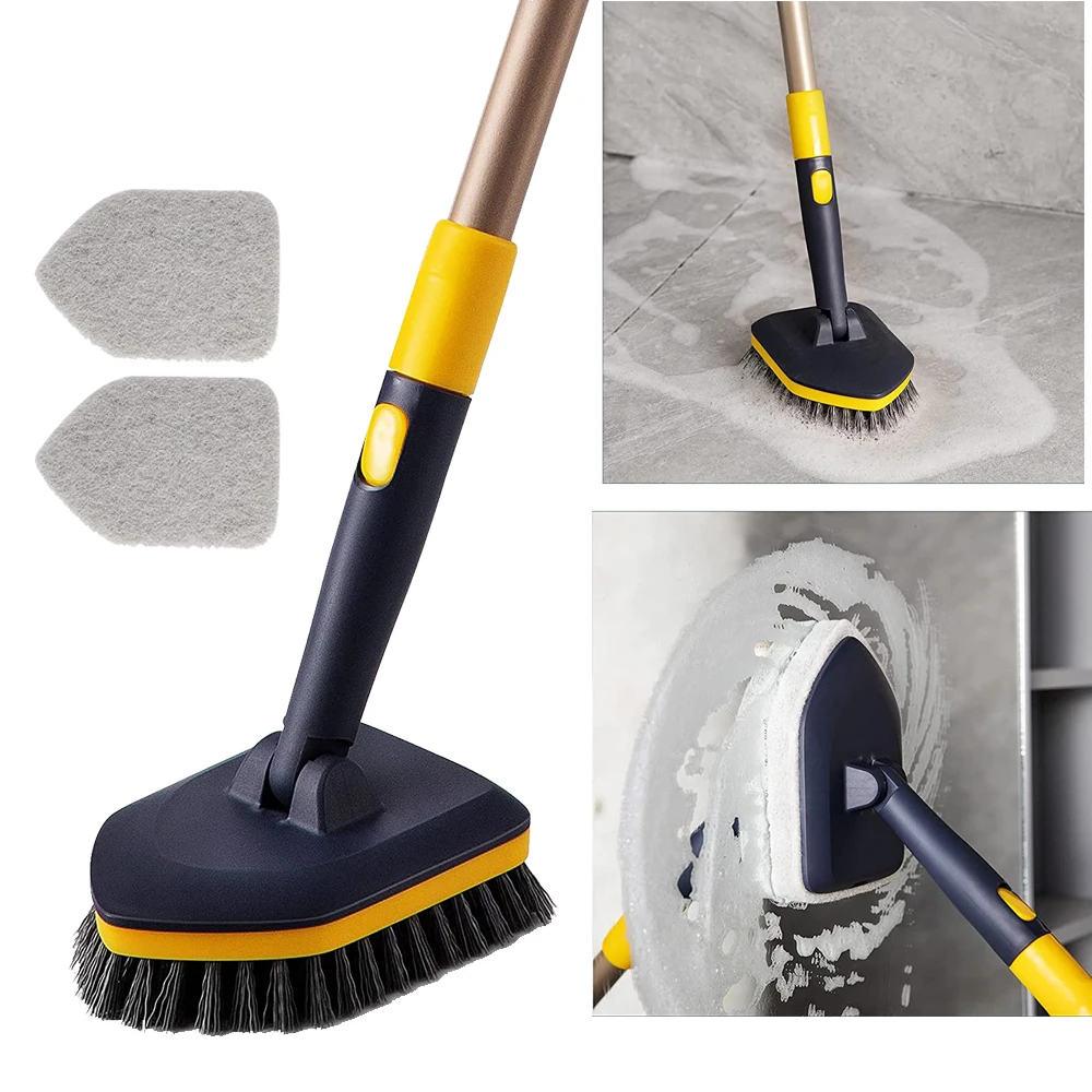 

Tub Tile Scrubber Brush 2 in 1 Cleaning Brush 58.2" Adjustable Telescopic Pole Stiff Bristles Scouring Pads Cleaning Tools