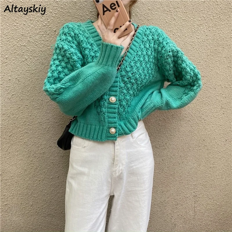 

Cropped Cardigans Women Loose Long Sleeve Fashion Streetwear Female V-neck Single Breasted Cozy Autumn Casual Sweaters Outerwear