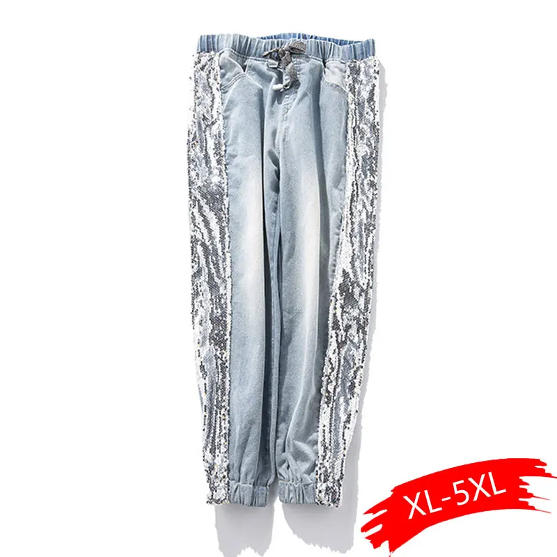 Largesize 5xl Patchwork Sequined Jeans Women Washed Denim Trouser Jeans Female Elastic Waist Cargo Pants Side Striped Jeans
Largesize 5xl Patchwork Sequined Jeans Women Washed Denim Trouser Jeans Female Elastic Waist Cargo Pants Side Striped Jeans