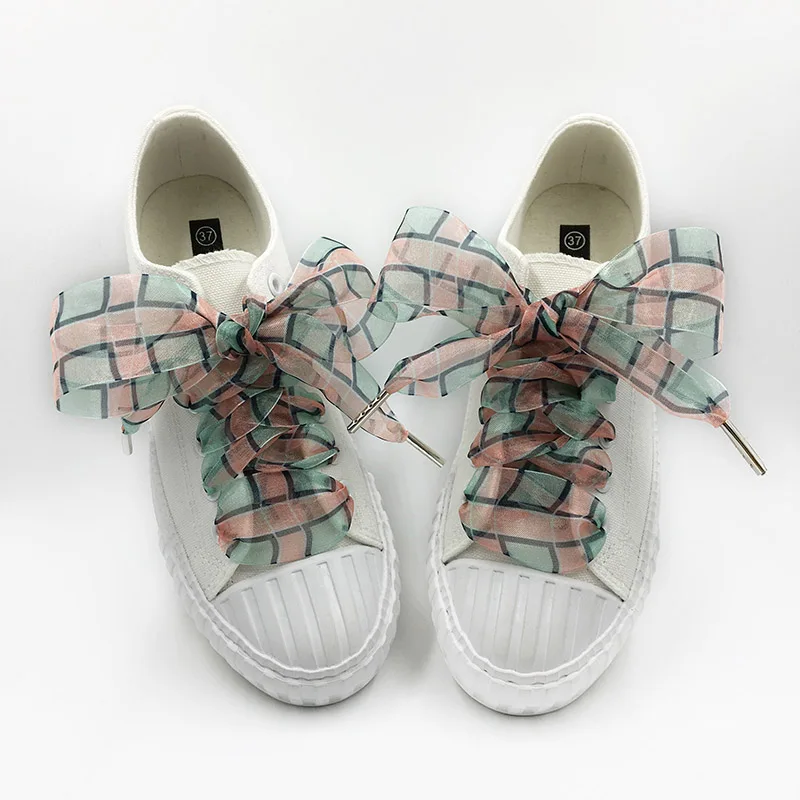 

4 cm Widened Grid Organza Shoelaces 6 Colors Chiffen Yarn Bow Wide Laces Trend Beauty White Casual Sneaker Shoes Laces Dropship