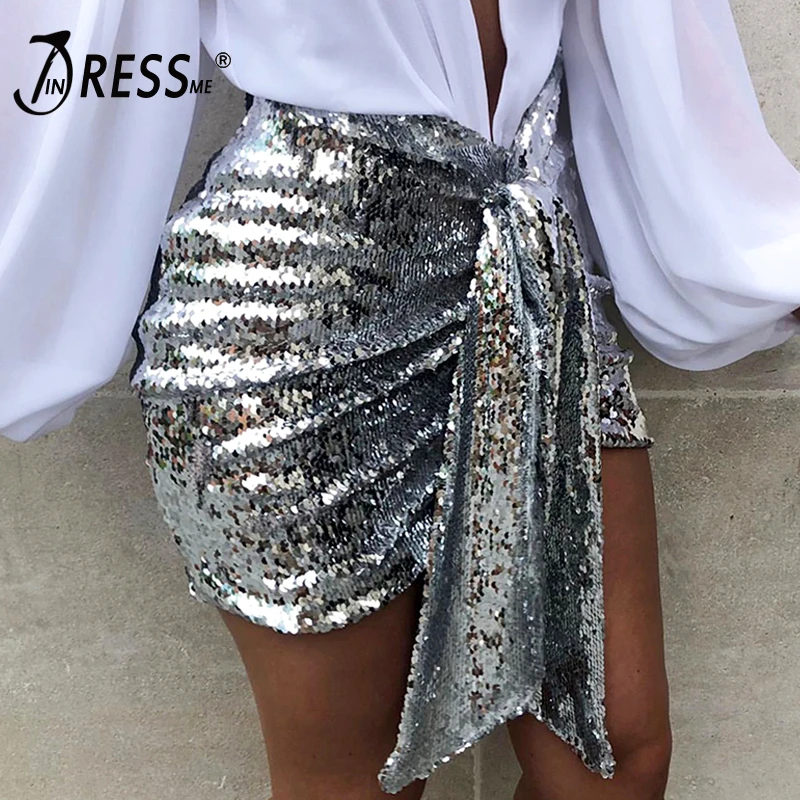 Женские вечерние юбки INDRESSME Клубная мини-юбка с блестками облегающая юбка