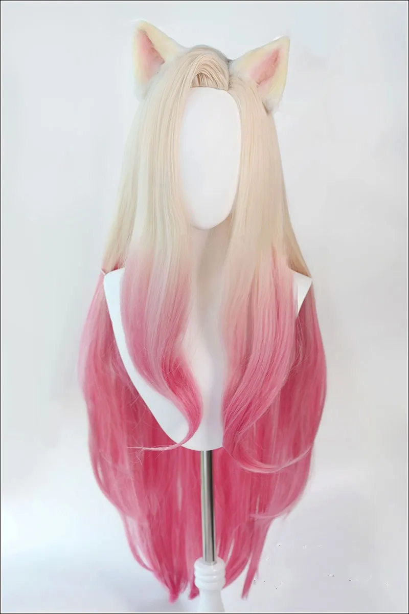 Фото KDA Baddest Ahri Косплей парики LOL блонд Смешанные розовые с ушами термостойкий