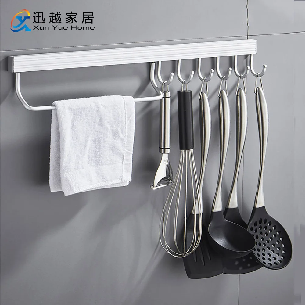 Clothes Hooks Punch-Free Wall Mounted Hanger Rod Silver Aluminum Towel Rack For Kitchen Bathroom Hardware Pendant 
Clothes Hooks Punch-Free Wall Mounted Hanger Rod Silver Aluminum Towel Rack For Kitchen Bathroom Hardware Pendant