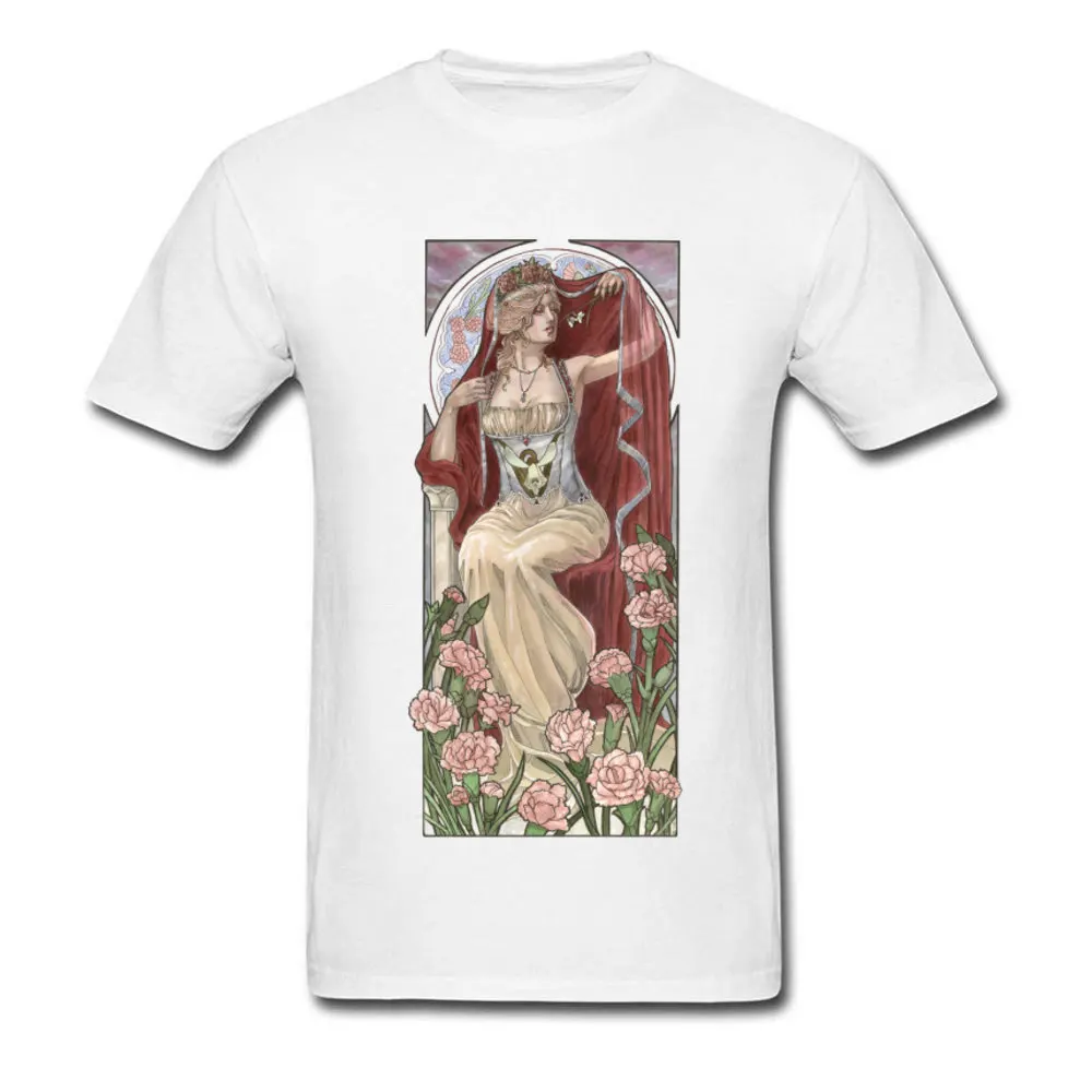 Lady_of_January_Art_Nouveau_Birthstone_Series_with_Carnations_1327 Tops Shirts O Neck 100% Cotton Men T-Shirt Group Tshirts Cheap Lady_of_January_Art_Nouveau_Birthstone_Series_with_Carnations_1327 white