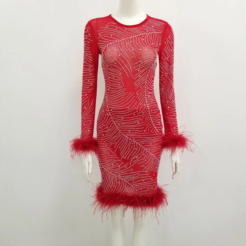 Top Quality Ladies Sexy Long Sleeve O Neck Diamonds Sparkly Women Dress 2019 Designer Evening Party Dress Vestido Top Quality Ladies Sexy Long Sleeve O Neck Diamonds Sparkly Women Dress 2019 Designer Evening Party Dress Vestido