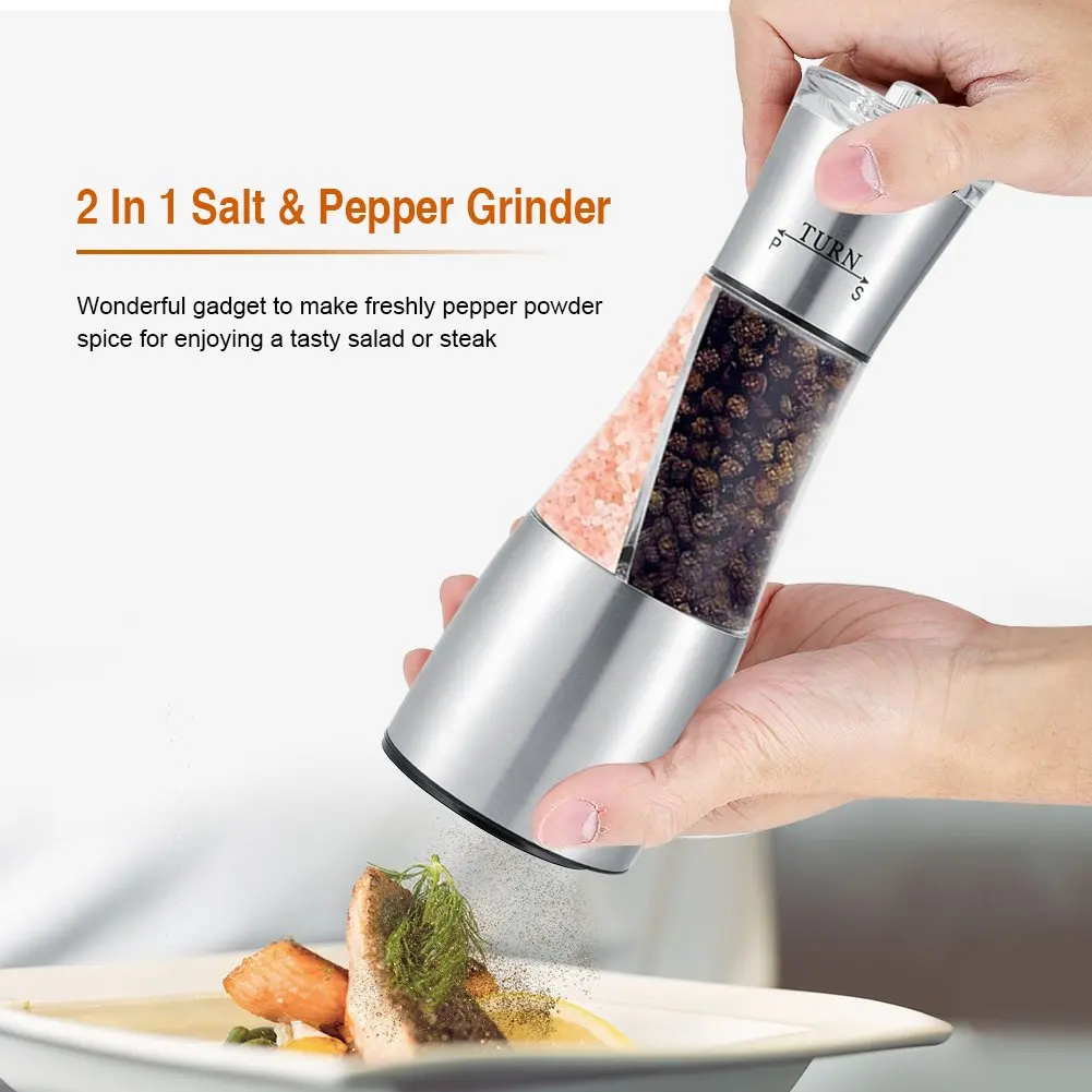 Salt & Pepper Grinder 2 in 1 Stainless Steel Manual Dual Salt & Pepper Shakers Spices Mill Kitchen Cooking Tools
Salt & Pepper Grinder 2 in 1 Stainless Steel Manual Dual Salt & Pepper Shakers Spices Mill Kitchen Cooking Tools