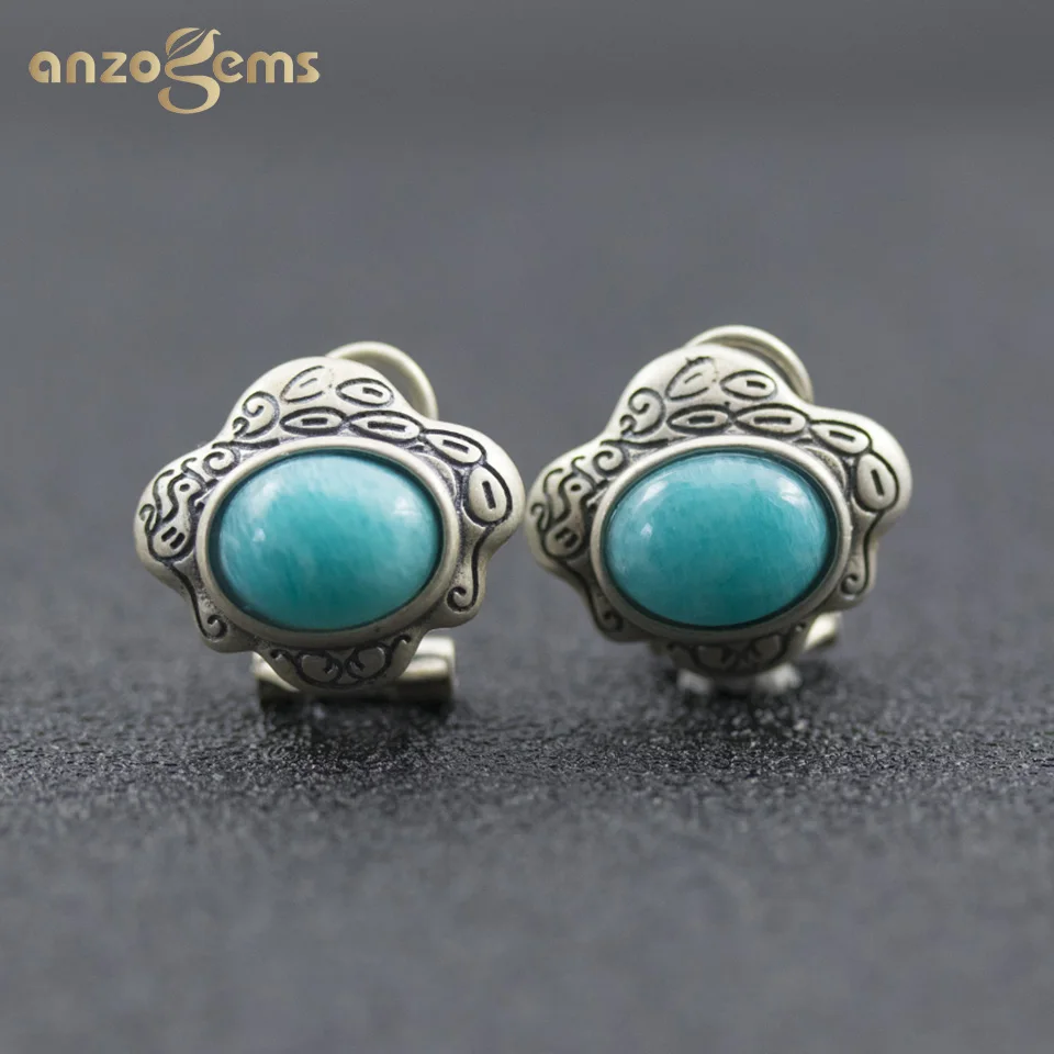 Женские серьги-пусеты Anzogems, из серебра 925 пробы с натуральным амазонитом 
Женские серьги-пусеты Anzogems, из серебра 925 пробы с натуральным амазонитом