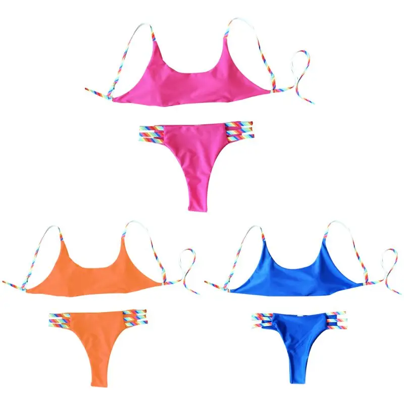 Women Bohemian Sexy Two Piece Bikini Rainbow Bright Colorful Strappy Bandage Bra Thong Swimsuit High Cut Quick Dry Beachwear
Women Bohemian Sexy Two Piece Bikini Rainbow Bright Colorful Strappy Bandage Bra Thong Swimsuit High Cut Quick Dry Beachwear