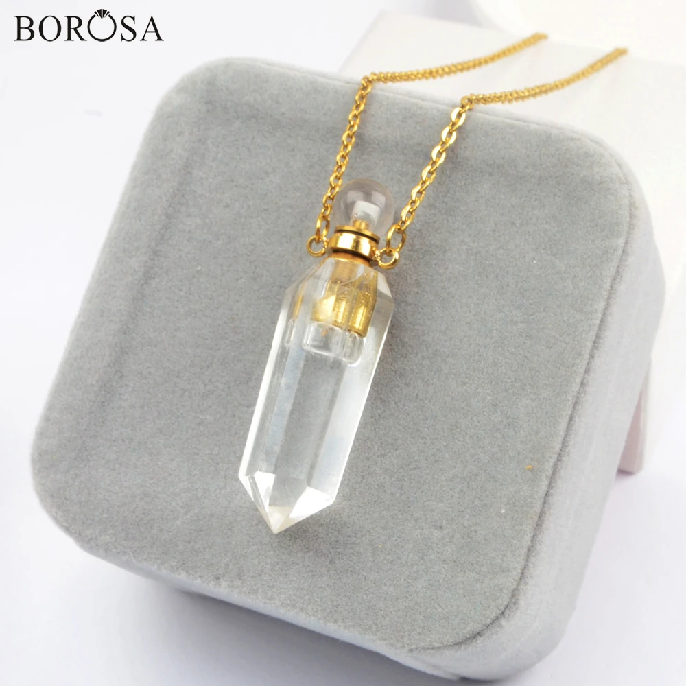 BOROSA Gold Color Clear Crystal Perfume Bottle Necklace Pendant Hexagon Natural White Quartz Essential Oil Diffuser Charm WX1621
BOROSA Gold Color Clear Crystal Perfume Bottle Necklace Pendant Hexagon Natural White Quartz Essential Oil Diffuser Charm WX1621