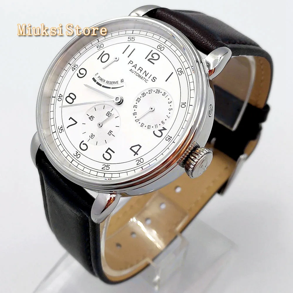 2019 new Parnis 42mm silver watch case date leather automatic movement men's luxury mechanical watch
2019 new Parnis 42mm silver watch case date leather automatic movement men's luxury mechanical watch