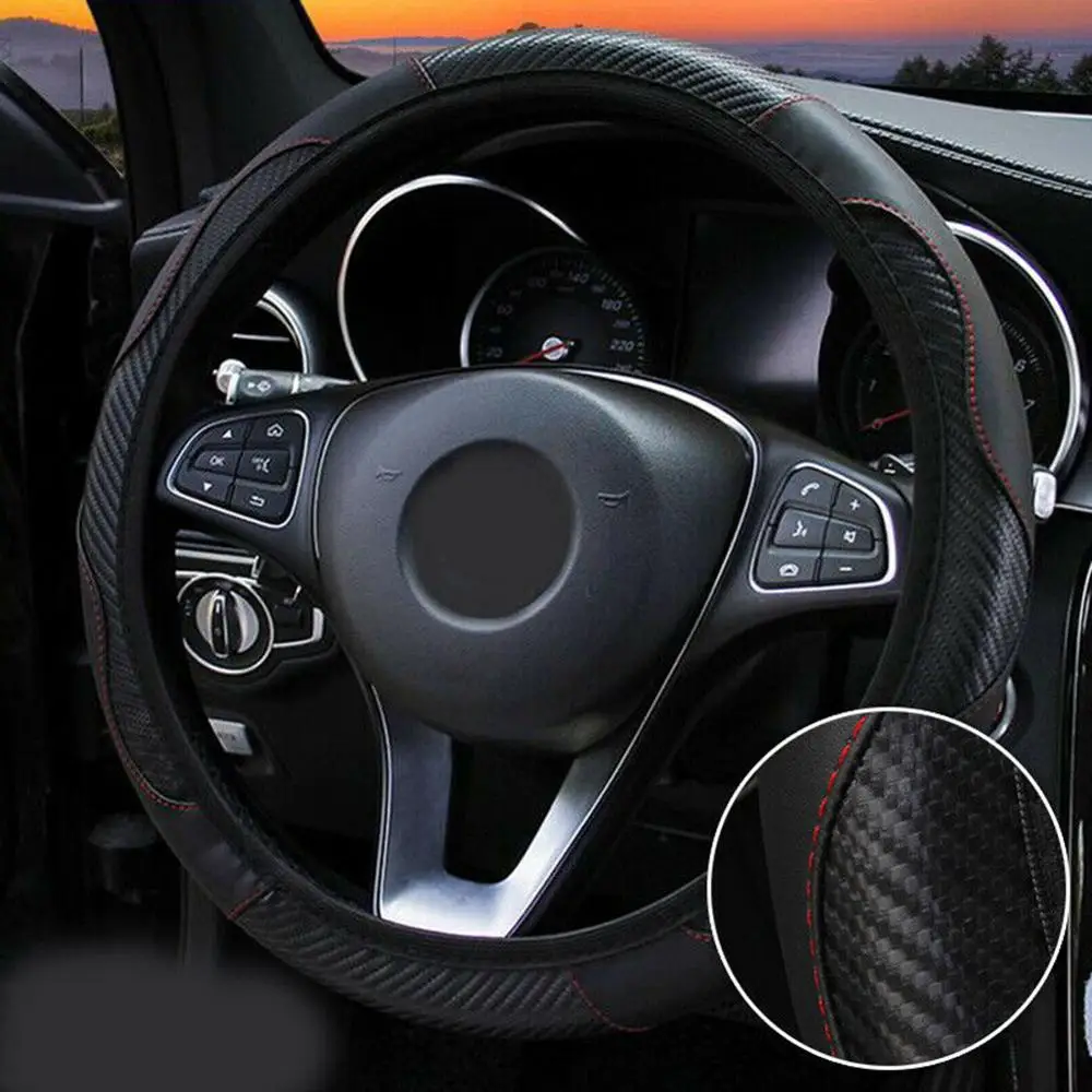 38CM Car Carbon Fiber Leather Steering Wheel Cover Elastic No Inner Ring Auto Steering Wheel Protector Anti-Slip Universal
38CM Car Carbon Fiber Leather Steering Wheel Cover Elastic No Inner Ring Auto Steering Wheel Protector Anti-Slip Universal
